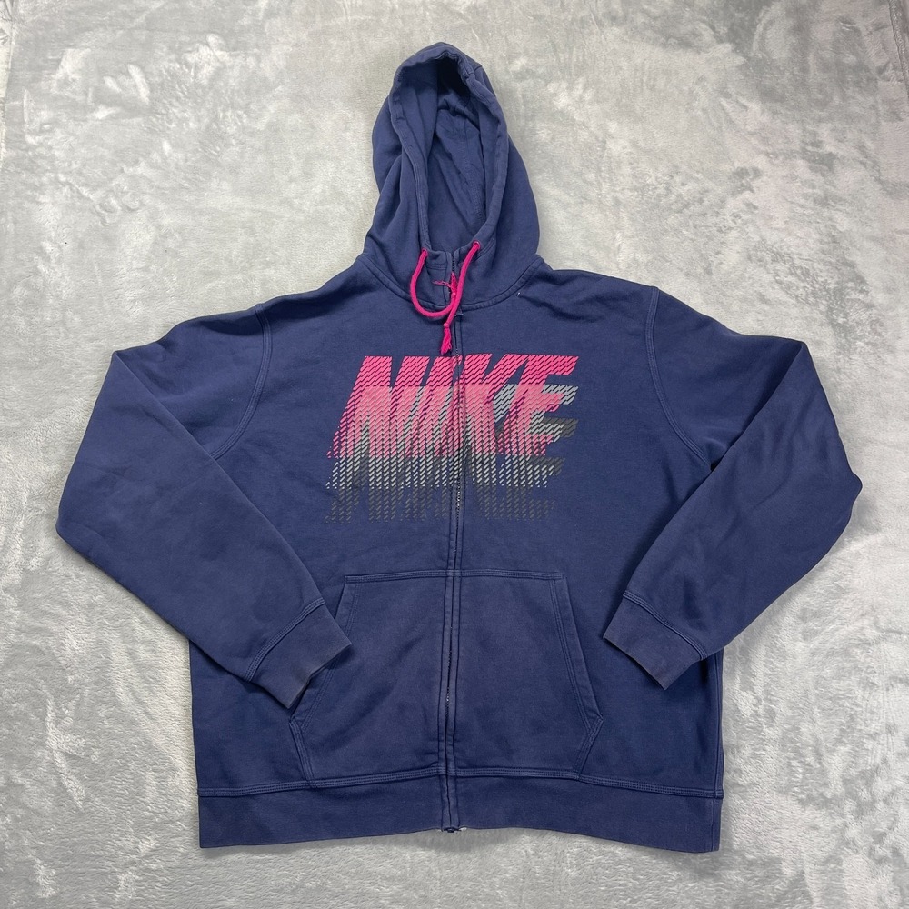 Nike Hoodie Mens XL Navy Graphic Logo Fleece Lined Classic Long Sleeve Full Zip